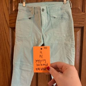 AE teal blue Moto Jeggings